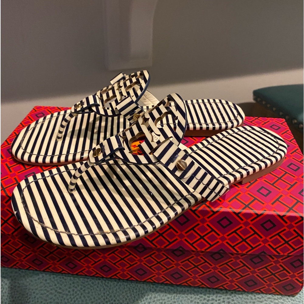 Tory Burch Navy & White Miller Sandals size 7.5